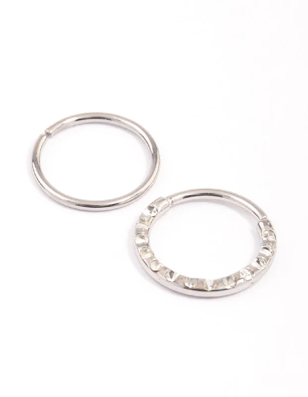 women's halo rings -Surgical Steel Cubic Zirconia Textured Nose Ring Pack