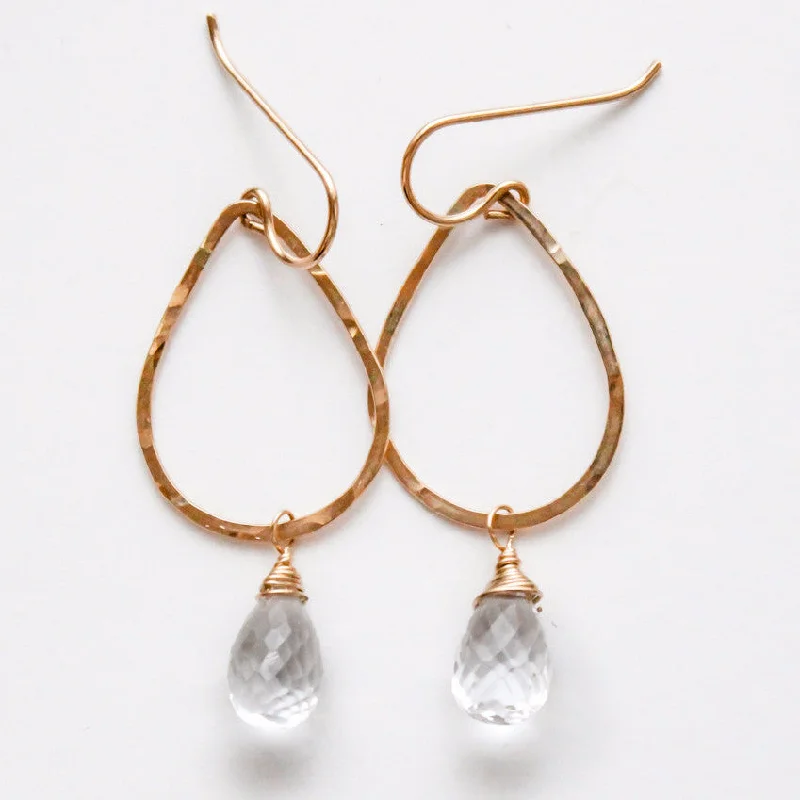 women's long dangling earrings -Gemstone Teardrop Hoops - Crystal Quartz