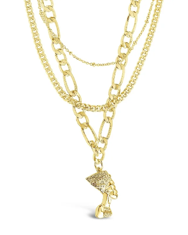 women's pendant necklaces -Layered Chains with Pharaoh Pendant