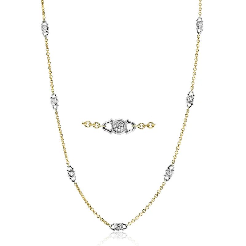 women's vintage necklaces -18K YG Milgrain Diamond Chain