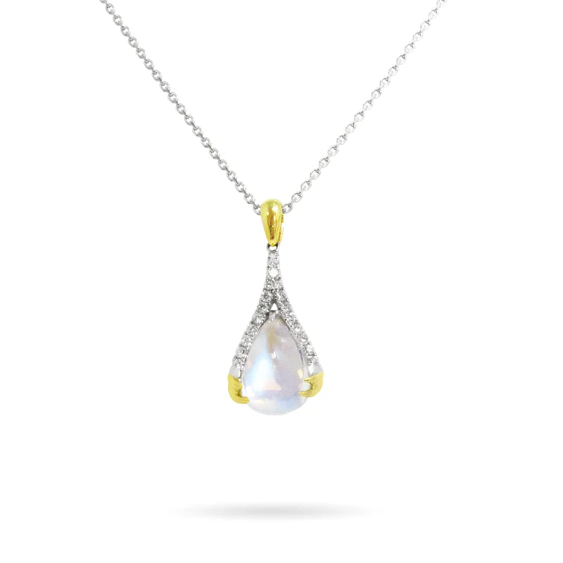 women's silver necklaces -Moonstone and Diamond Pendant Necklace