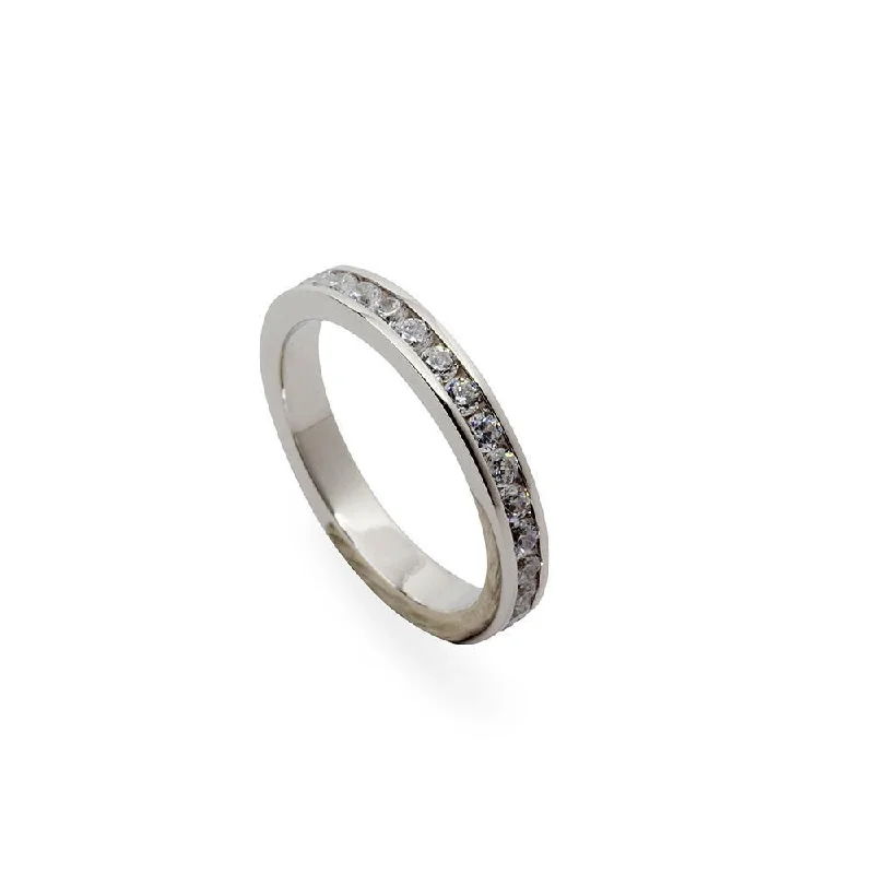 women's pearl rings -Eternity Clear CZ Ring Silver Tone