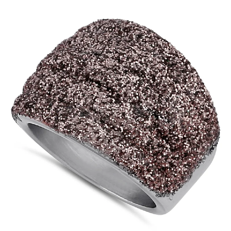 women's classic gold rings -Stainless Steel Thick Brown Stardust Ring