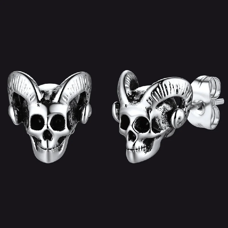 women's art deco earrings -Flash Sale Satanic Baphomet Goat Skull Head Stud Earrings For Men