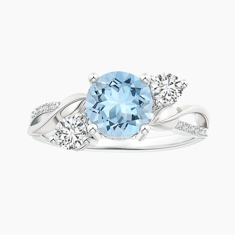 women's heart-shaped engagement rings -925 Sterling Silver Aquamarine Twist Vine Ring