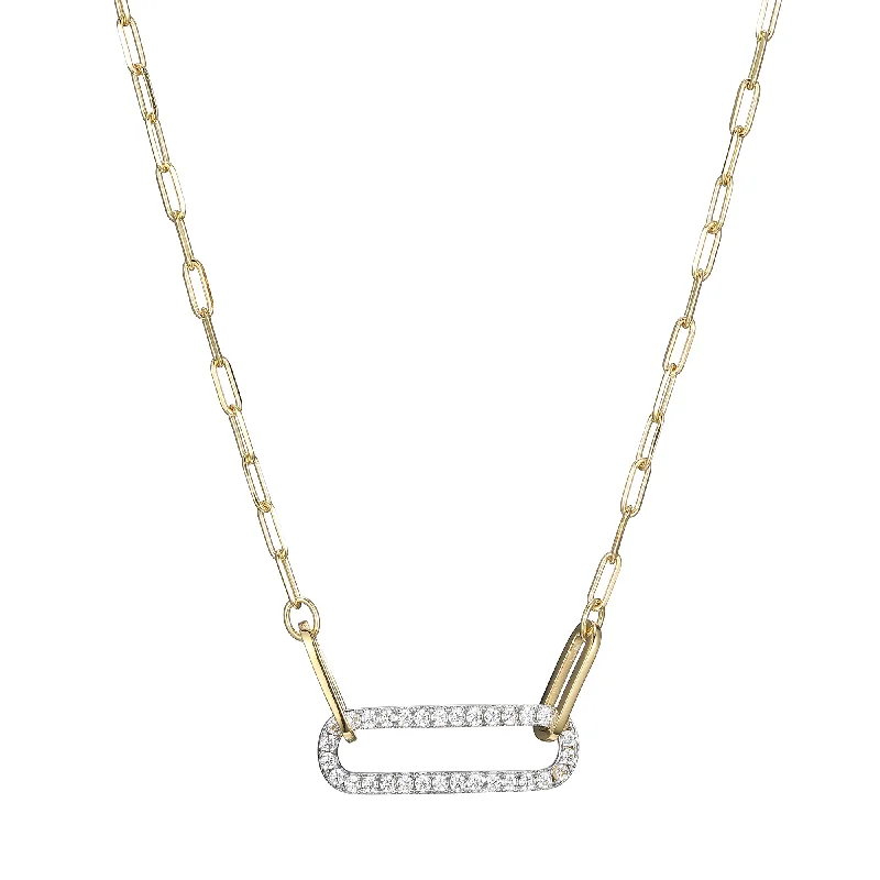 women's geometric necklaces -Paperclip Necklace with Crystal Open Bar Pendant