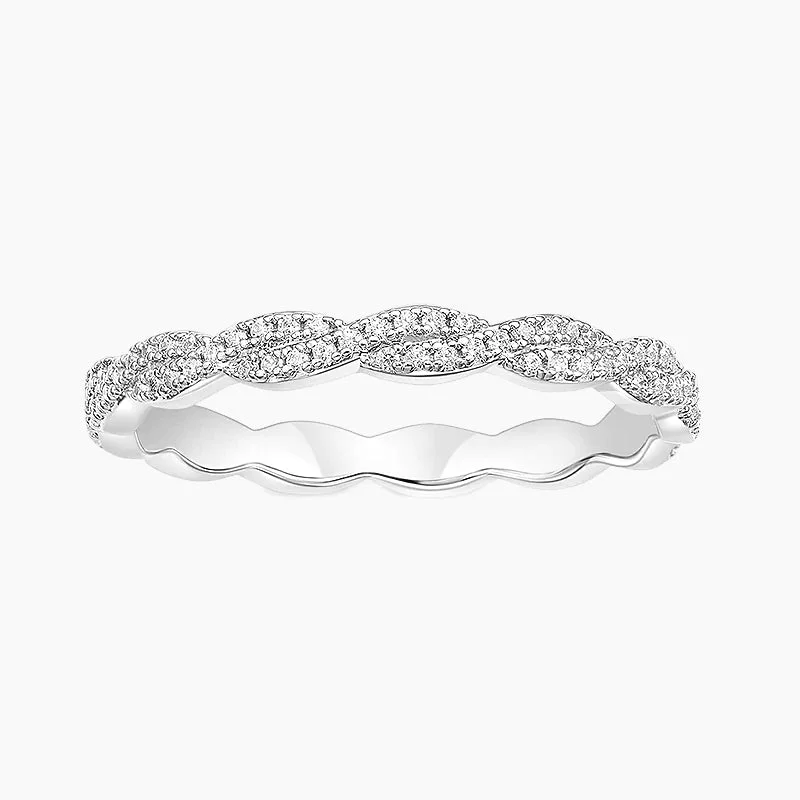 women's wedding rings for her -Woven Twisted Ribbon Pavé Eternity Wedding Ring