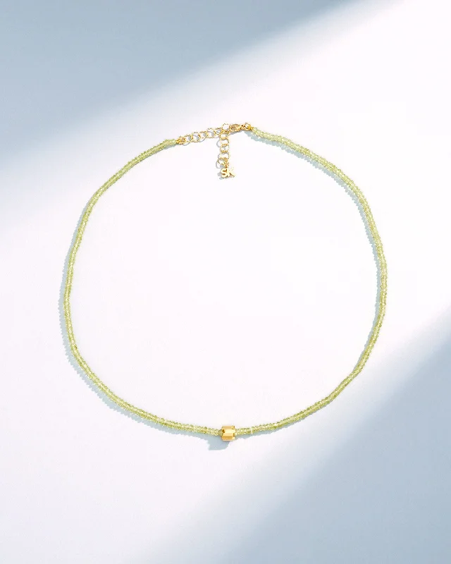 women's simple chain necklaces -Infinite Beaded Peridot & Mini Golden Rondelle Necklace