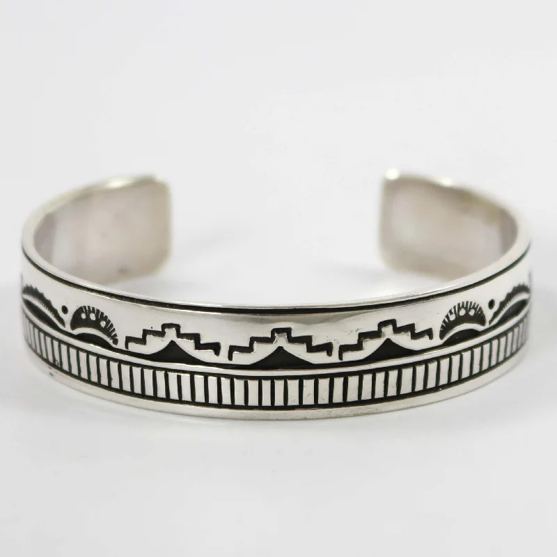 women's gemstone bracelets -Silver Stamped Cuff