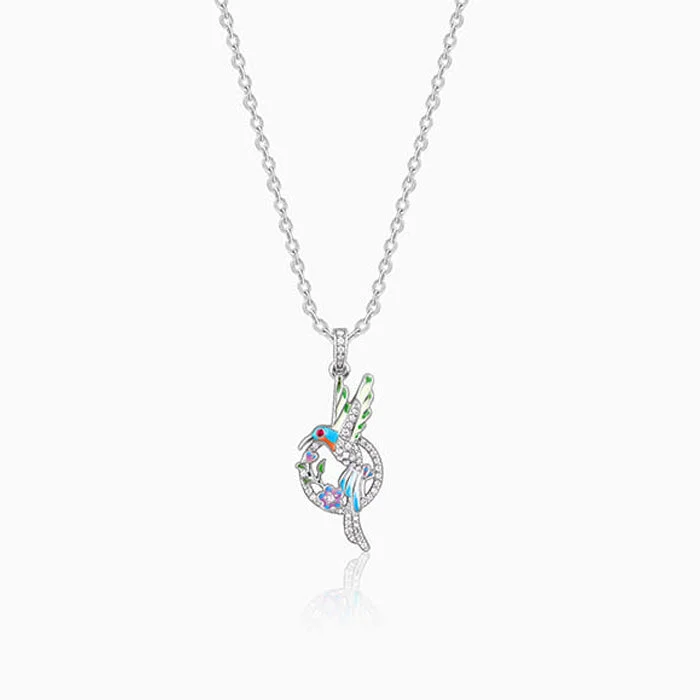 women's heart-shaped engagement rings -Silver Spring Bird Pendant With Link Chain