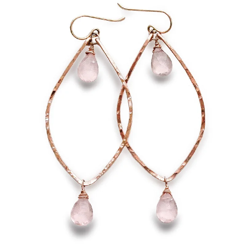 women's pearl earrings -Rose Gold Leaf Gemstone Earrings - Rose Quartz