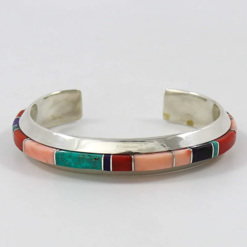 women's adjustable bangles -Colorful Inlay Cuff