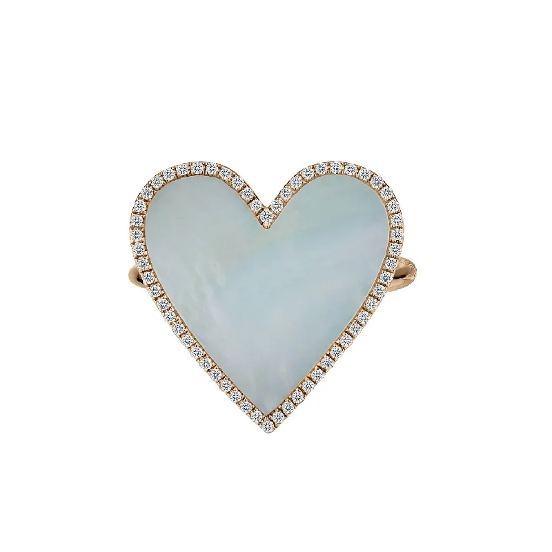 women's oval-cut engagement rings -MOTHER OF PEARL & DIAMOND HEART RING