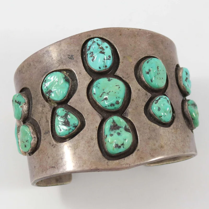 women's custom charm bracelets -1950s Turquoise Shadowbox Cuff