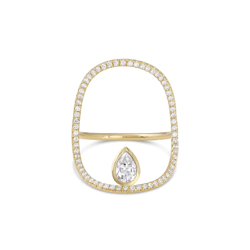 women's geometric necklaces -Continuity Pavé Pear Diamond Ring