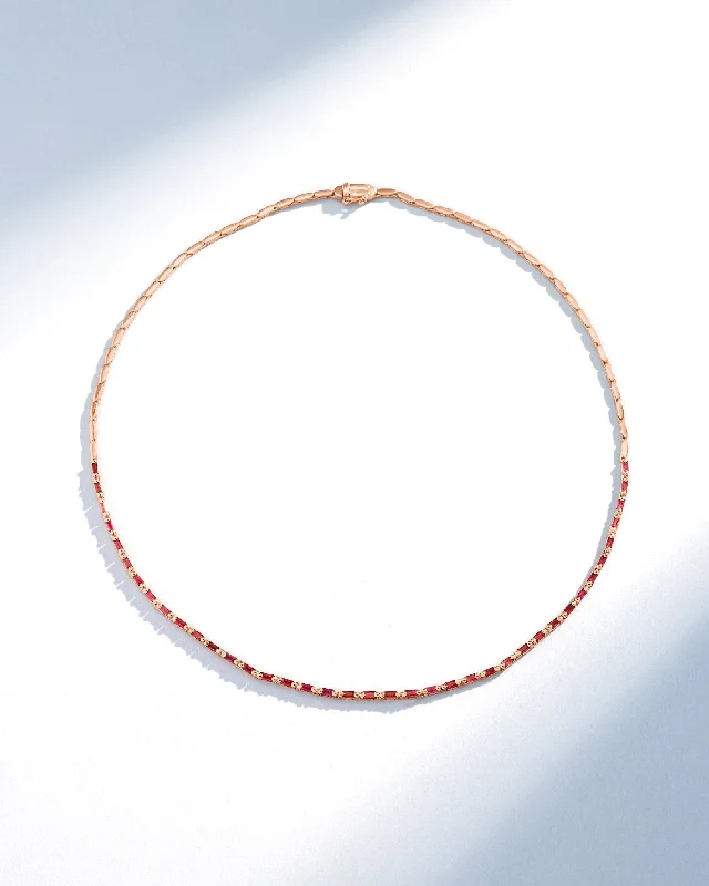 women's romantic necklaces -Linear Half Ruby Tennis Necklace