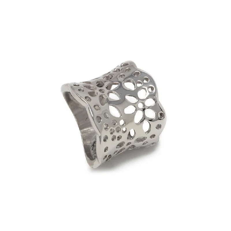 women's engraved rings -Stainless St Open Flower Wide Ring