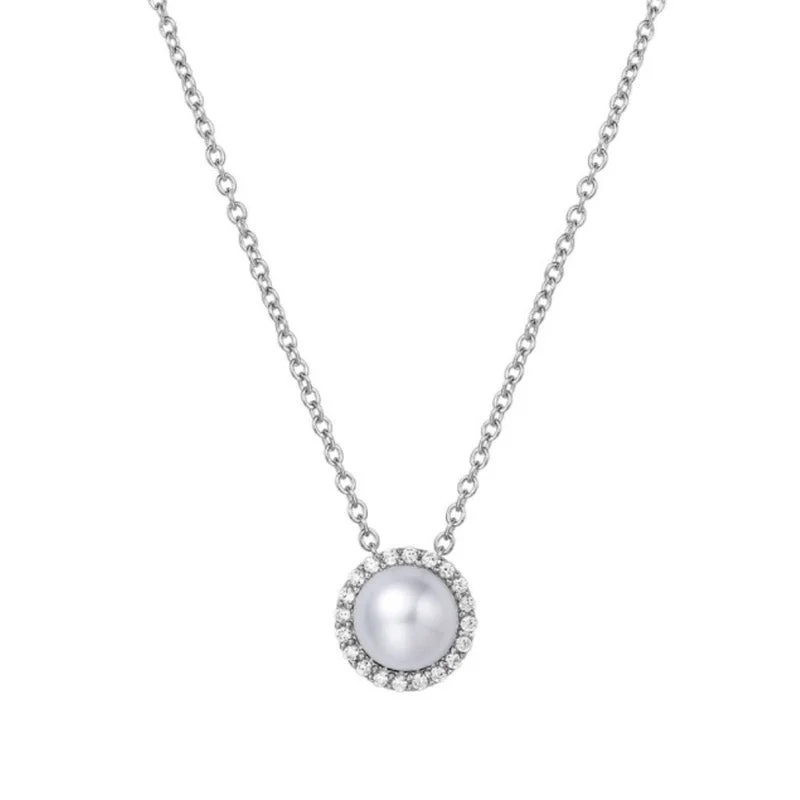 women's rustic style necklaces -Pearl and Lassaire Diamond Pendant