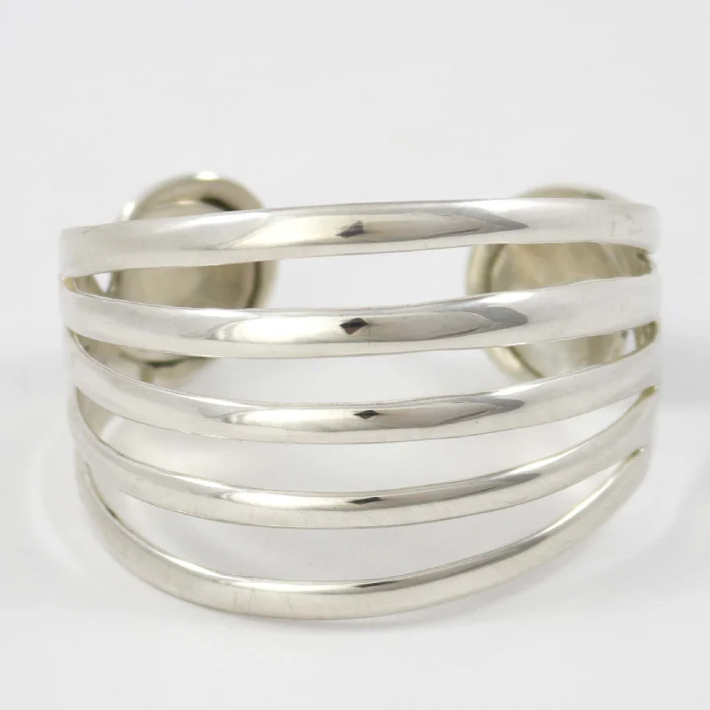 women's fitness bracelets -Split Silver Cuff