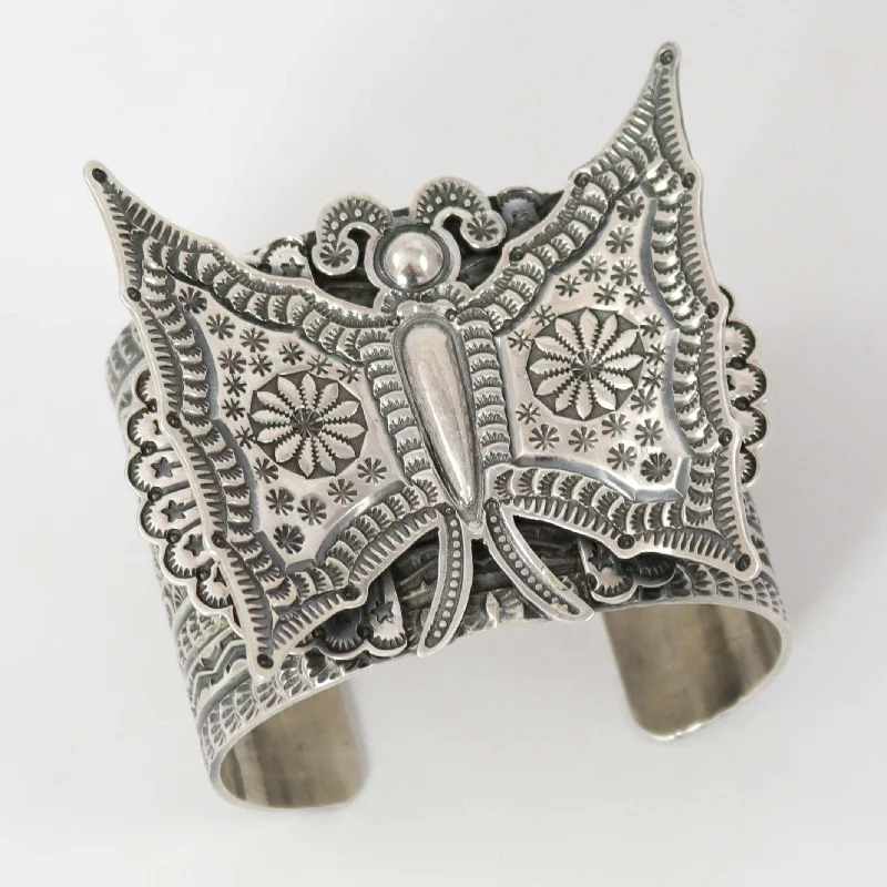 women's luxury gemstone bracelets -Silver Butterfly Cuff