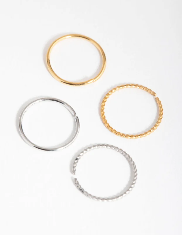 women's minimalist gold rings -Mixed Metal Surgical Steel Plain & Twist Nose Ring 4-Pack