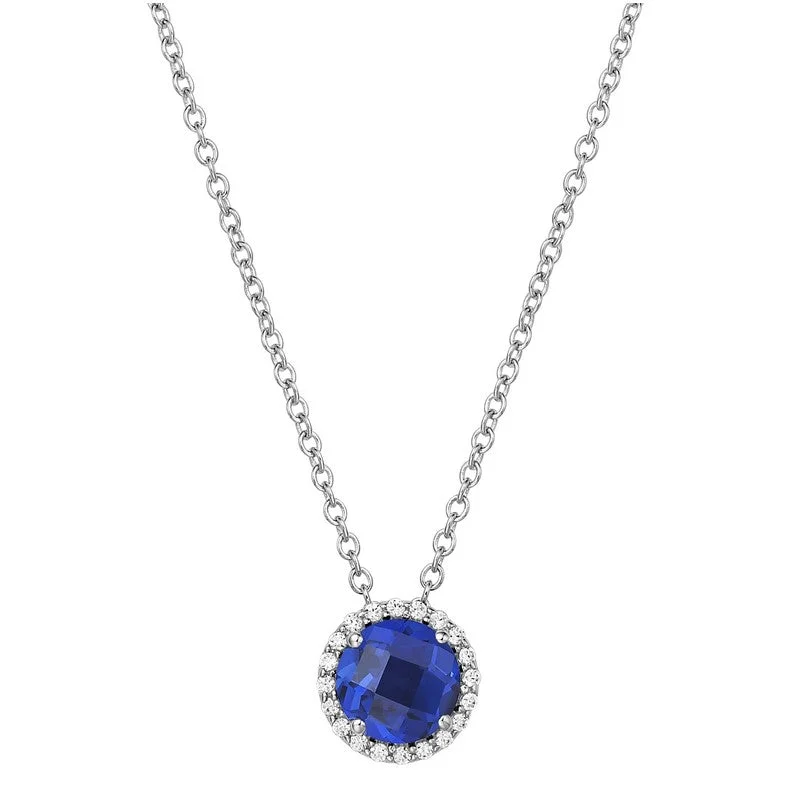 women's spiritual crystal necklaces -Sapphire and Lassaire Diamond Halo Pendant