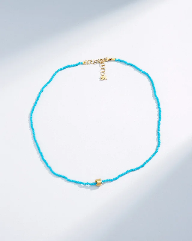 women's pendant necklaces -Infinite Beaded Turquoise & Mini Golden Rondelle Necklace