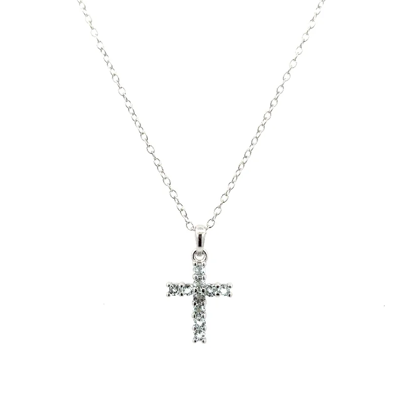 women's beach-themed necklaces -Aquamarine Cross Necklace