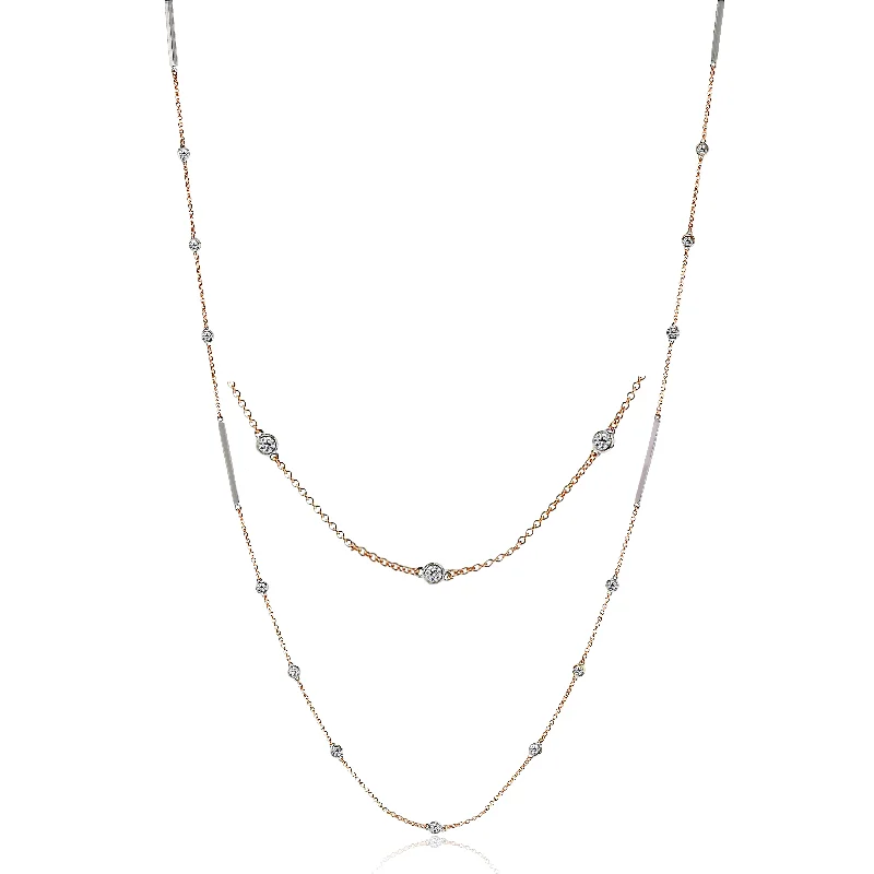 women's engraved necklaces -Simon G - 18K 2-Tone Chain with Diamond Stations