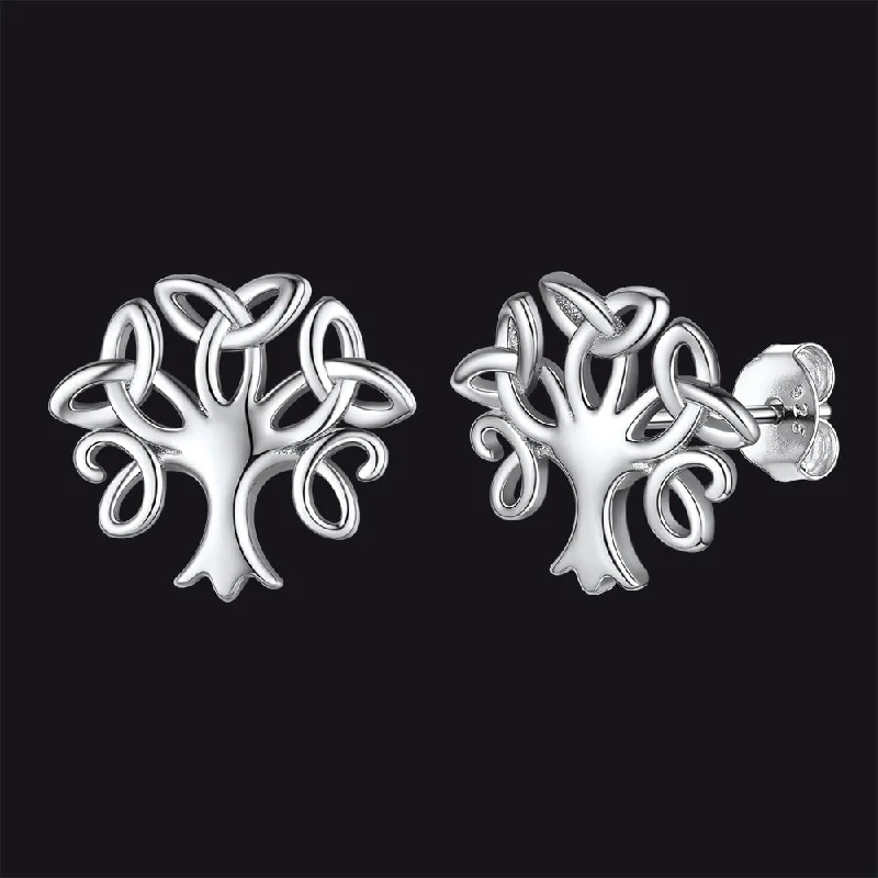 women's birthday earrings -Silver Celtic Knot Tree of Life Stud Earrings for Women