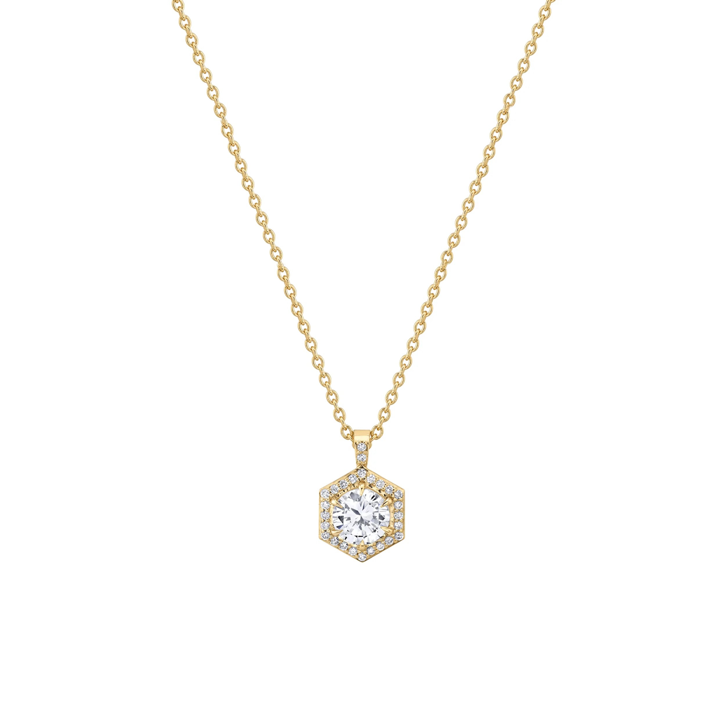 women's round pendant necklaces -Hex Halo Solitaire Pendant