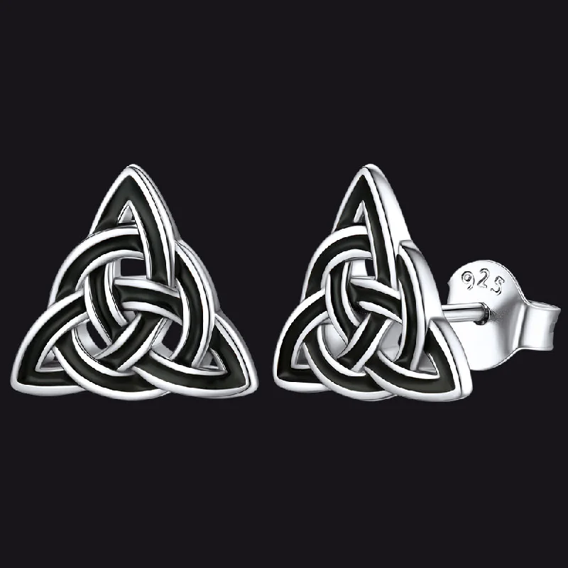 women's diamond earrings -Flash Sale S925 Black Triquetra Knot Stud Earrings for Women