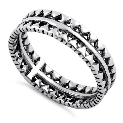 women's vintage-inspired rings -Sterling Silver Triangle Pattern Eternity Ring