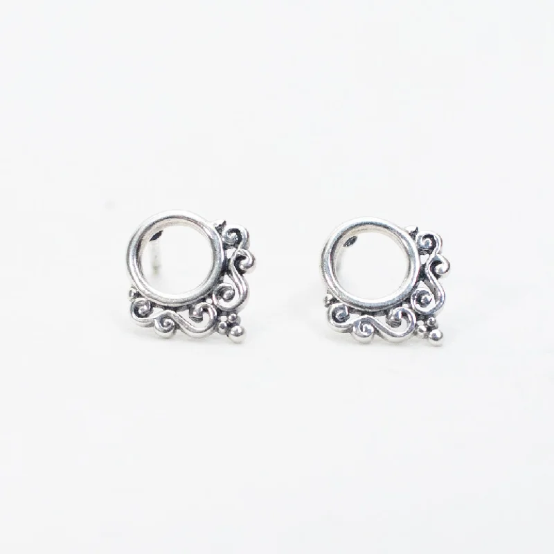 women's long earrings -Small Silver Scroll Studs