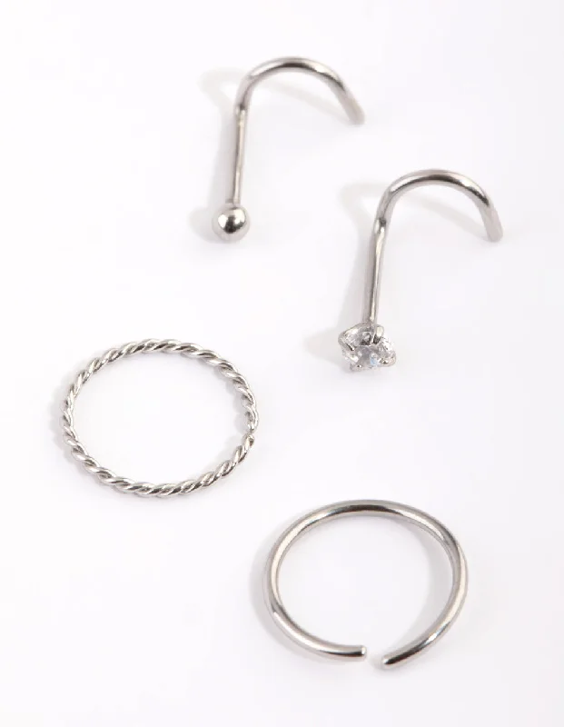 women's anniversary rings -Surgical Steel Diamante Nose Ring 4-Pack