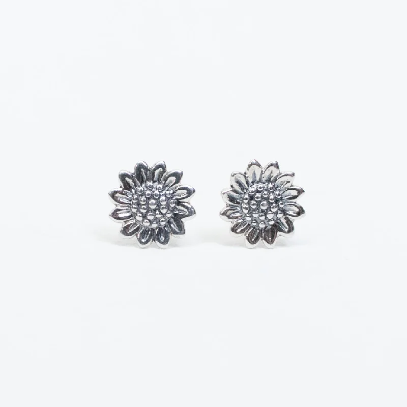 women's art deco earrings -Silver Sunflower Studs