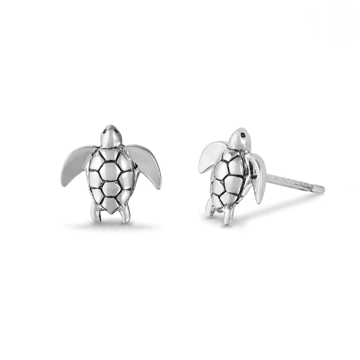 women's hoop earrings -Silver 3D Turtle Studs