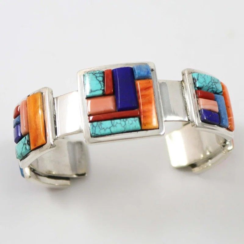 women's gold bracelets -Colorful Inlay Cuff