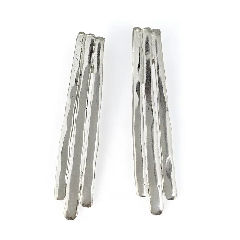 women's pearl earrings -Sterling Silver Long Fringe Posts