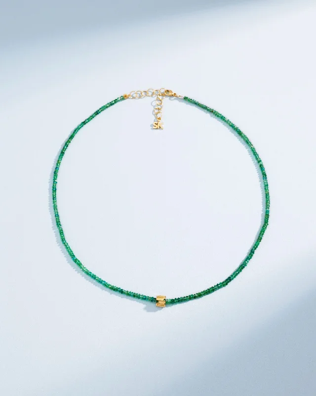 women's choker necklaces -Infinite Beaded Emerald & Mini Golden Rondelle Necklace