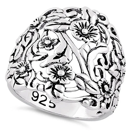 women's vintage style rings -Sterling Silver Flowers Ring