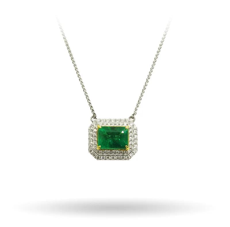 women's diamond necklaces -Emerald and Diamond Pendant Necklace