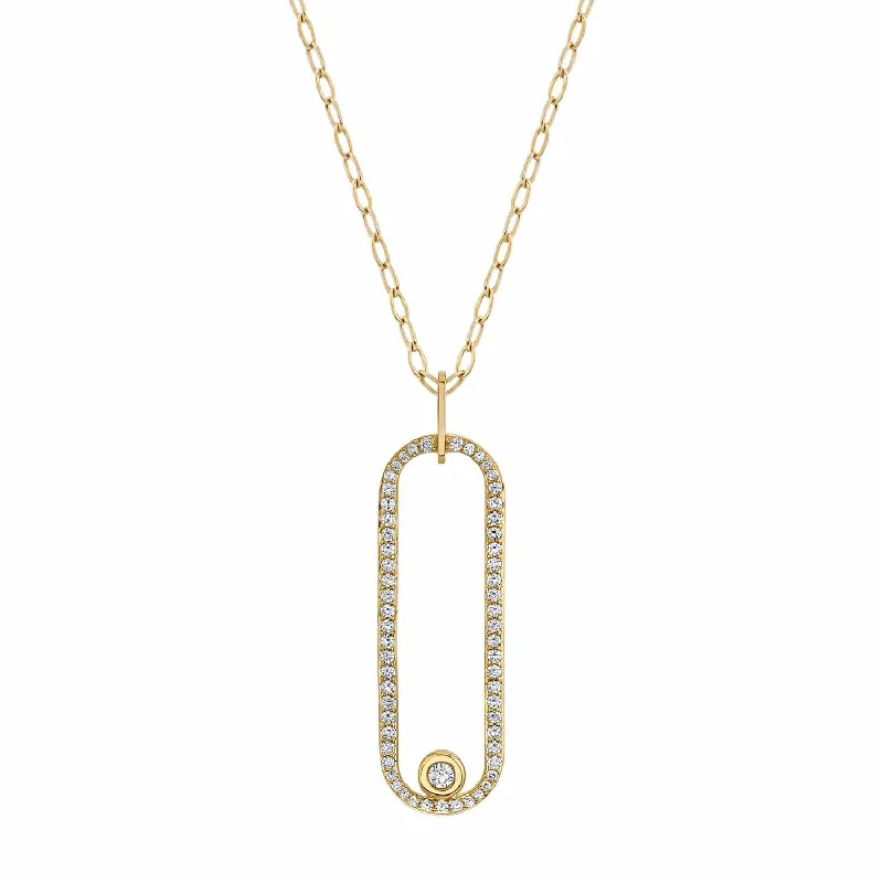 women's long gold necklaces -Pave Longline Link Pendant