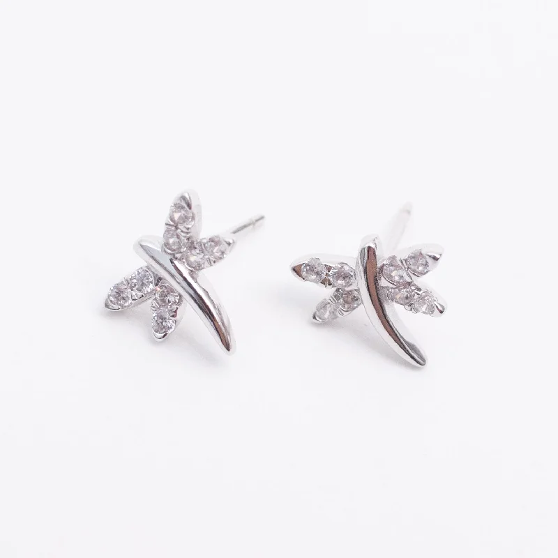 women's designer crystal earrings -Silver Cubic Dragonfly Studs