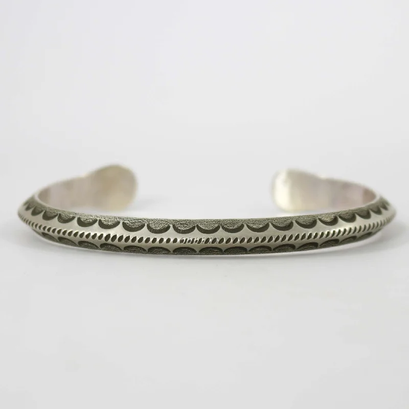 women's adjustable bracelets -Stamped Silver Cuff