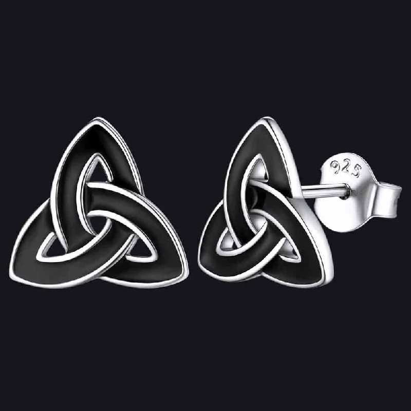 women's flower-shaped earrings -Flash Sale Sterling Silver Black Triquetra Celtic Knot Stud Earrings