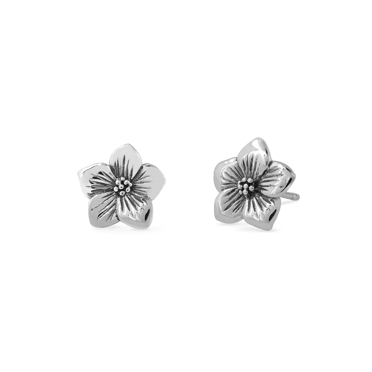 women's gold earrings -Silver Hibiscus Flower Studs