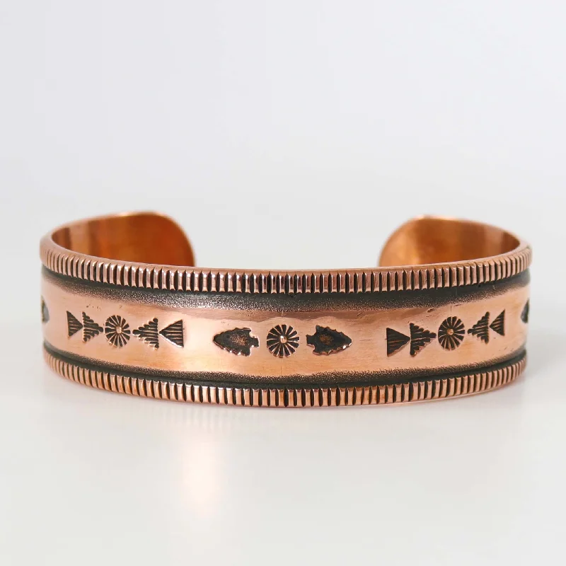 women's trendy gold bracelets -Stamped Copper Cuff