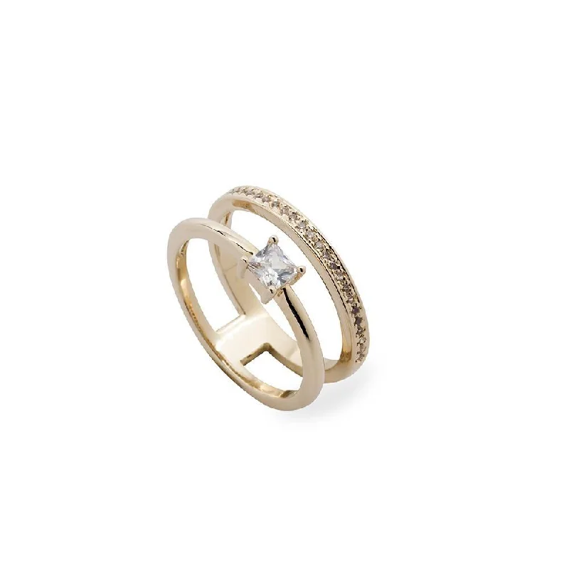 women's minimal rings -2Row Ring GoldPL CZ