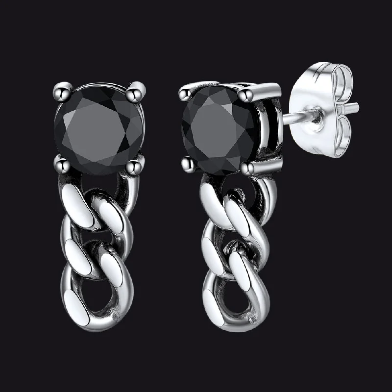 women's handmade earrings -Black Cubic Zirconia Cuban Link Chain Stud Earrings for Men